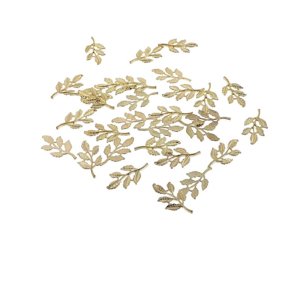 Golden Leaf Decor Diy Creative Leaf Decor Delicate Charms Handmade Metal Leaf Golden 4.10X2.10X0.10CM Bags 30Pcs