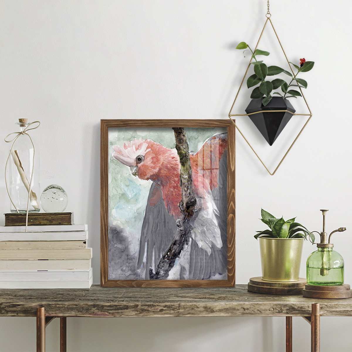 Tropic Parrot II - Framed Print w/glass - Walnut
