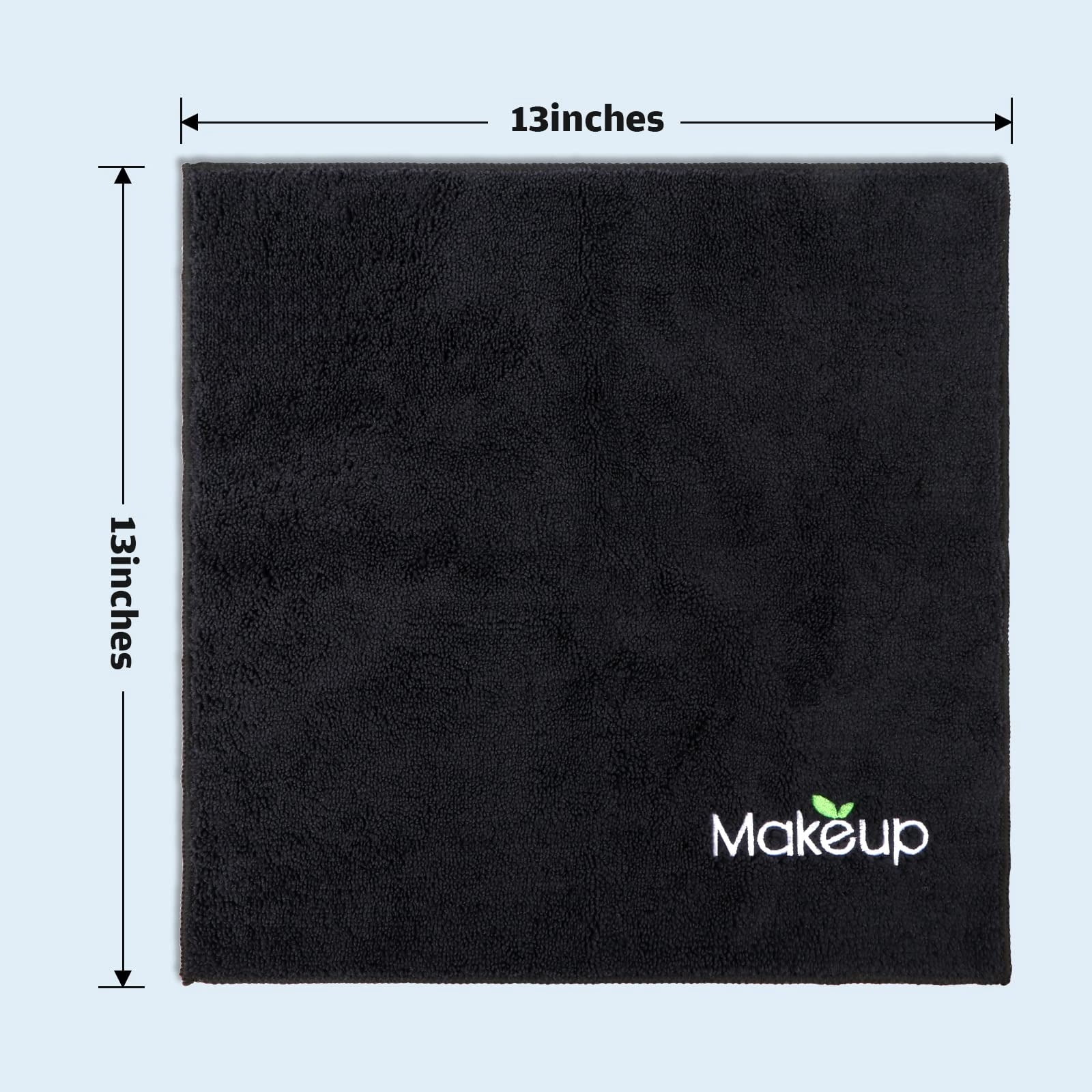 Microfiber Makeup Remover Cloths - Super Soft, Quick Dry Face Towels for Cleansing, 13 x 13 Inch, 6 Count, Black