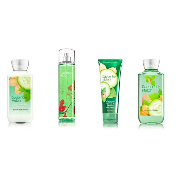 Bath & Body Works Ensemble Concombre Melon Gel Douche, Lotion pour le Corps, Crème pour le Corps & Brume Parfumée