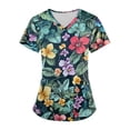 thumbnail image 2 of Minjewel Women's Plus Size Printed V-Neck Short Sleeve Scrubs for Women Set with Pockets, Fun & Colorful Animal Floral Scrub Set,Green 2XL, 2 of 7