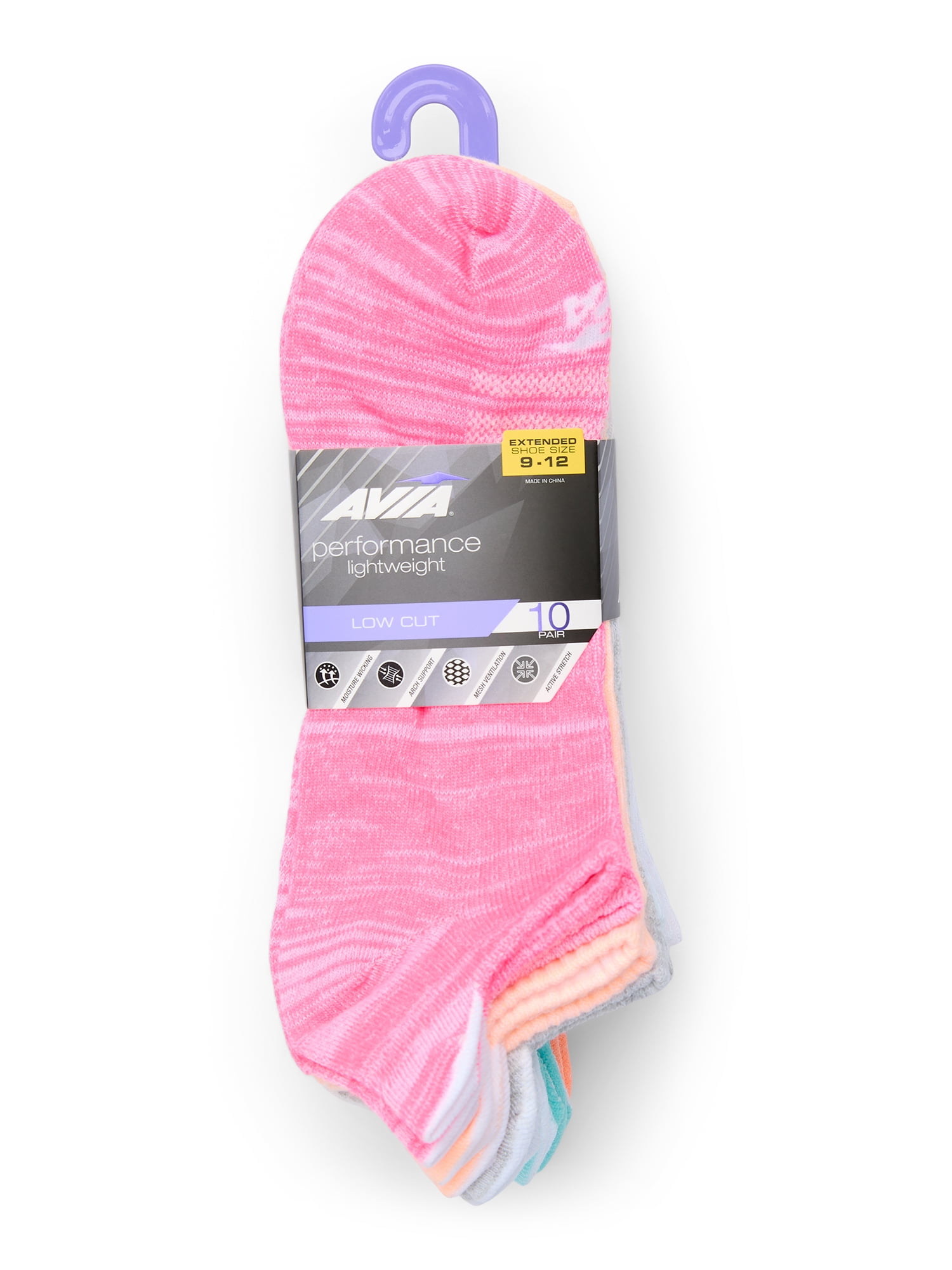 Avia Women's Performance Light Weight Low Cut Socks with Back Tab,, pack of 10