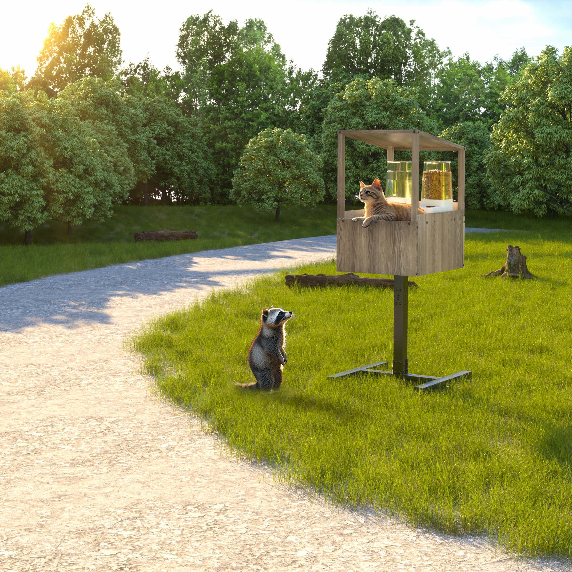 Outdoor Feral Cat Feeding Station, Shelter for Food & Water, Critter-Proof Design Safe Haven, 24.5"x24.5x61"