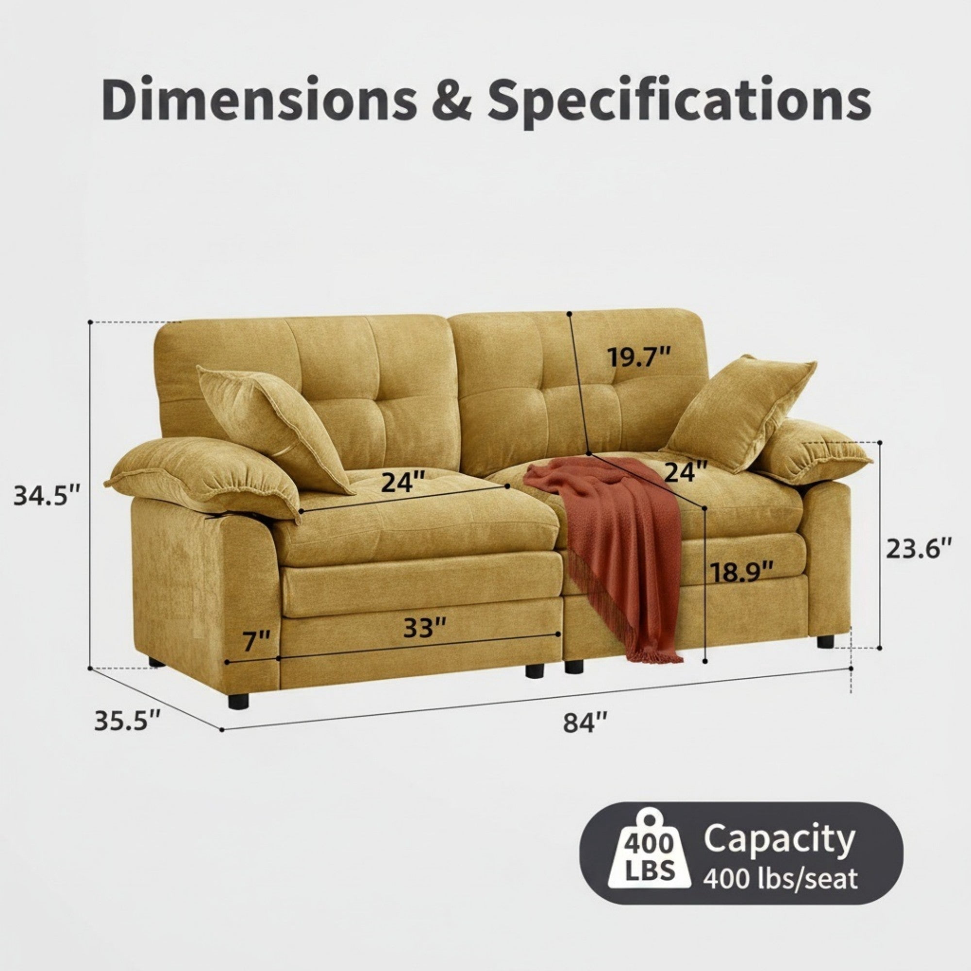 Sailvan 83" Loveseat Sofa, Comfy Corduroy Cloud Couch with Deep Seat, Modern 2-3 Person Sofa for Living Room, Apartment and Small Spaces