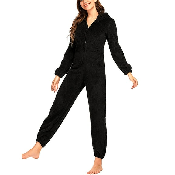 Wovilon Rossa Women's Warm Fleece Hooded Footed Zipper Pajamas Soft Adult Onesie Footie with Hood for Winter