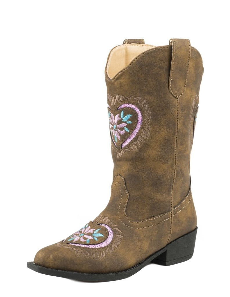 ROPER Girls Flower Sparkles Western Boot Pointed Toe Brown 9 D