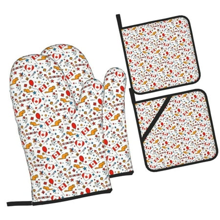 

Tebeau Canada Day Print 4 Pcs Oven Mitts and Pot Holders 500°F High Heat Resistant Kitchen Oven Mitts with Pot holders Long Oven Mitts for Baking and Cooking