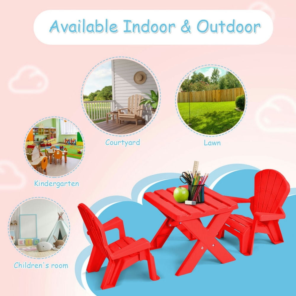 Spaco 3-Piece Plastic Children Play Table Chair Set-Red, Toddler Table and Chair Set for Arts & Crafts, Snack Time, Homeschooling, Homework