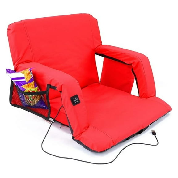 Large Wide Heated Reclining Stadium Seat with Armrest, Battery NOT Included, Foldable Chair with Back Support and Pockets, Extra Large Waterproof Lightweight Seat