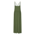 thumbnail image 4 of Under $20 Womens Summer Dresses Plus Size, Women's Solid Color Camisole Waist Cinching Waistline Pleated Hanging Long Dress(Olive Green,S), 4 of 4