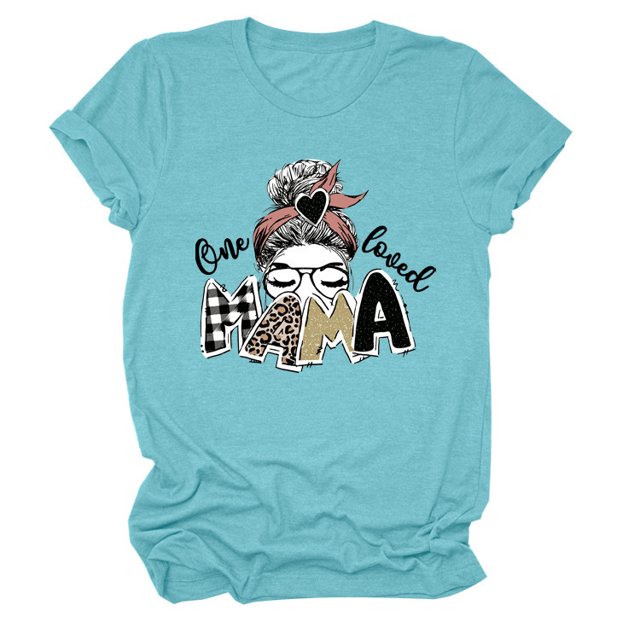 T-shirt Décontracté à Manches Courtes et Col Rond pour Femme avec Lettres « One Loved Mama »