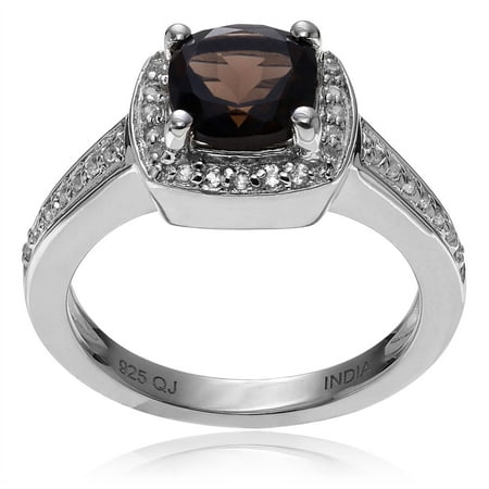 Brinley Co. Women's Smoky Topaz White Topaz Accent Rhodium-Plated Sterling Silver Fashion Ring