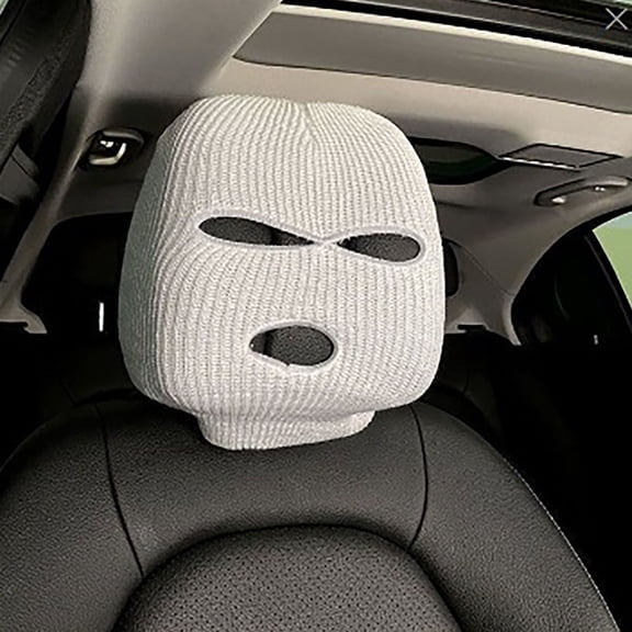 Car Headrest Cover, Personalized Funny Vehicle Front Seat Full Face Mask, Seat Cover Accessories Car Headrest Protector, Universal Car Interior Accessories (White)