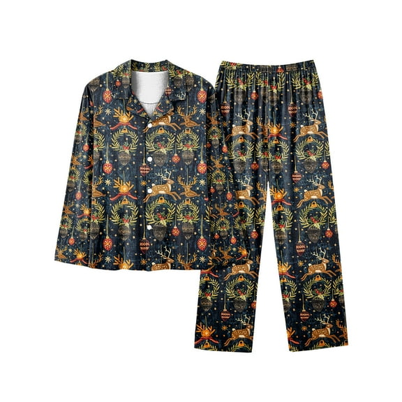 asdoklhq Cotton Pajamas for Women Christmas Long Sleeved Long Pants Couple Pajamas Women's Home Clothes Multicolor 4X