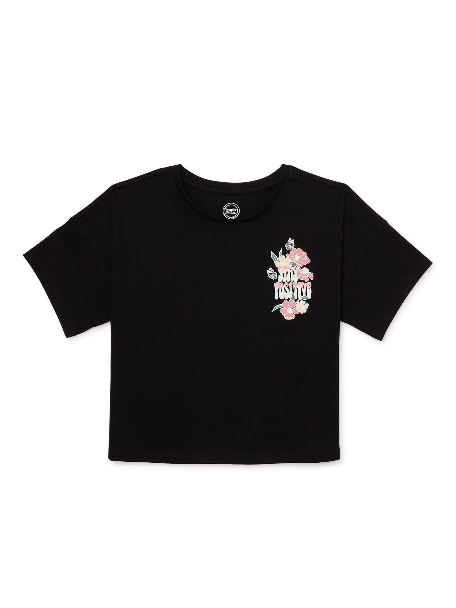 Wonder Nation Girls Smiley Short Sleeve Graphic T-Shirt Sizes 4-18