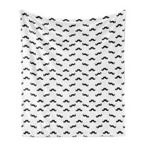 Mens Soft Flannel Fleece Blanket, Hipster Mustache Pattern with Swirled Tips Barber Hairdresser Monochrome Design, Cozy Plush for Indoor and Outdoor Use, 70" x 90", Black and White, by Ambesonne