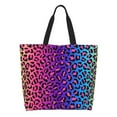 thumbnail image 2 of Bingfone Canvas Tote Bag for Women with Inner Pocket Aesthetic Cute Shopping Tote Bags Reusable Grocery Bags-Leopard Neon Rainbow Gradient, 2 of 9