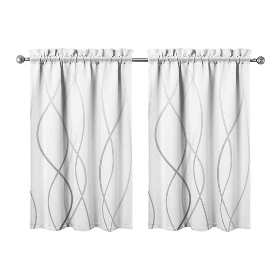 Vintage Grey Gradient Line Tier Kitchen Curtains for Bathroom Living Rod Pocket Window Drapes 28"x39" 2 Panels Window Treatment Tiers