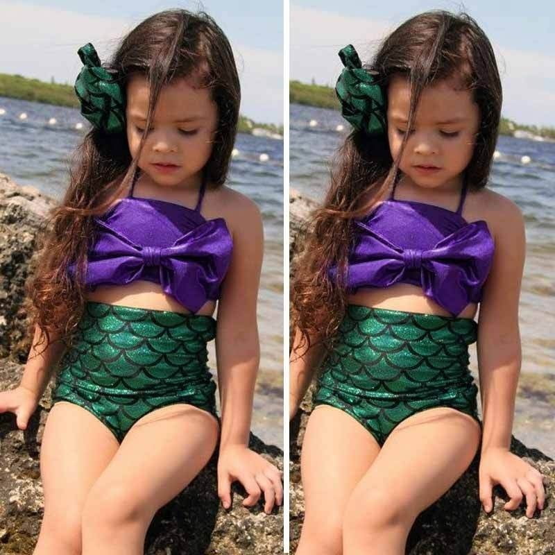 Little Mermaid 3 Piece Swim Suit Bikini Areial Disney Mermaid Tail Age 2-3 New 