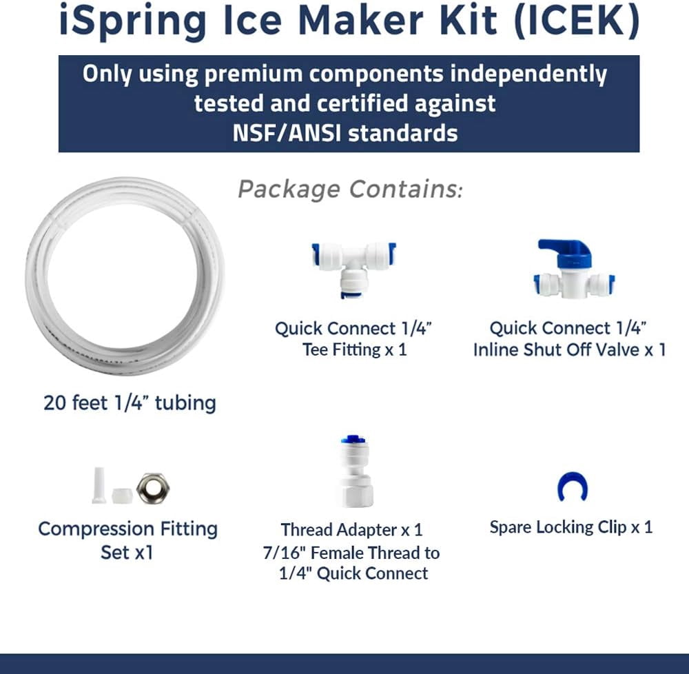 iSpring RCC7AK 6-Stage Alkaline RO Water Filtration System w/F4AK 6-Month Replacement Filter Pack & ICEK Refrigerator/Ice Maker Kit, NSF Certified, Under Sink Drinking Water Purifier Bundle