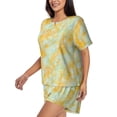 thumbnail image 2 of Kdxio Yellow With Teal Marble Print Pajamas Sets for Women Short-Sleeved Pjs with Lounge Shorts Two Piece Sleepwear S-4XL, 2 of 5