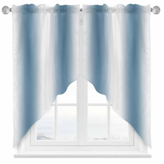 Blue White Ombre Swag Valances for Windows 2 Pack Gradient Color Swag Kitchen Curtains 36 Inches Long Rod Pocket Short Window Treatment for Kitchen Bathroom 36"x36"
