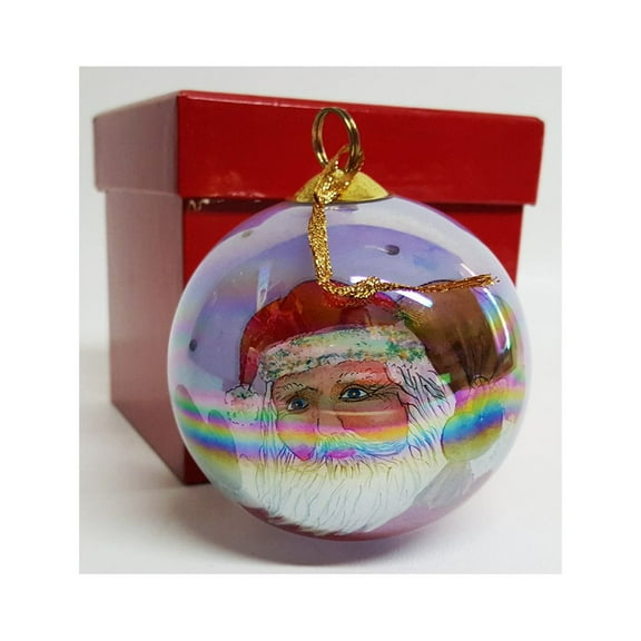 JCPenney Christmas Collectibles Inside Art Hand Painted Glass Santa Ornament 1999