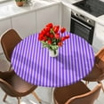 thumbnail image 2 of Blue Purple Round Tablecloth 36-44 Inch Round Fitted Table Cloth with Elastic Edge, Geometric Vertical Striped Solid Rainbow Waterproof Table Cover Protector for Outdoor Picnic Party Dining, 2 of 6