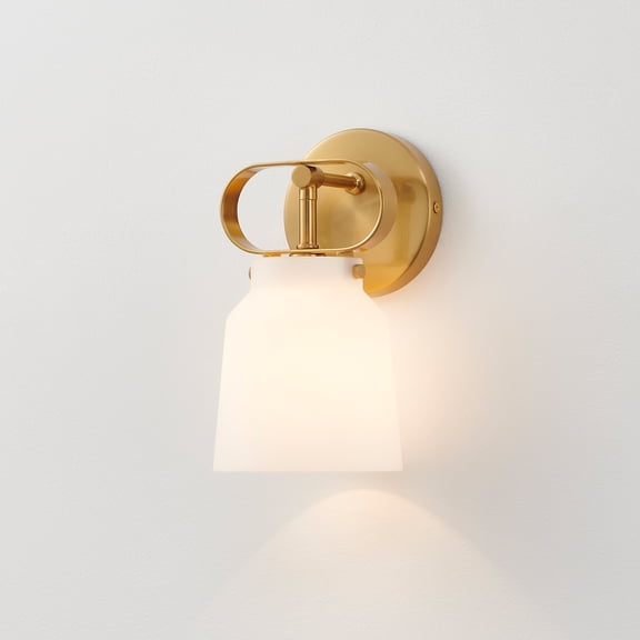 KAWOTI 1-Light Brushed Gold Wall Sconces with Matte White Glass Shade
