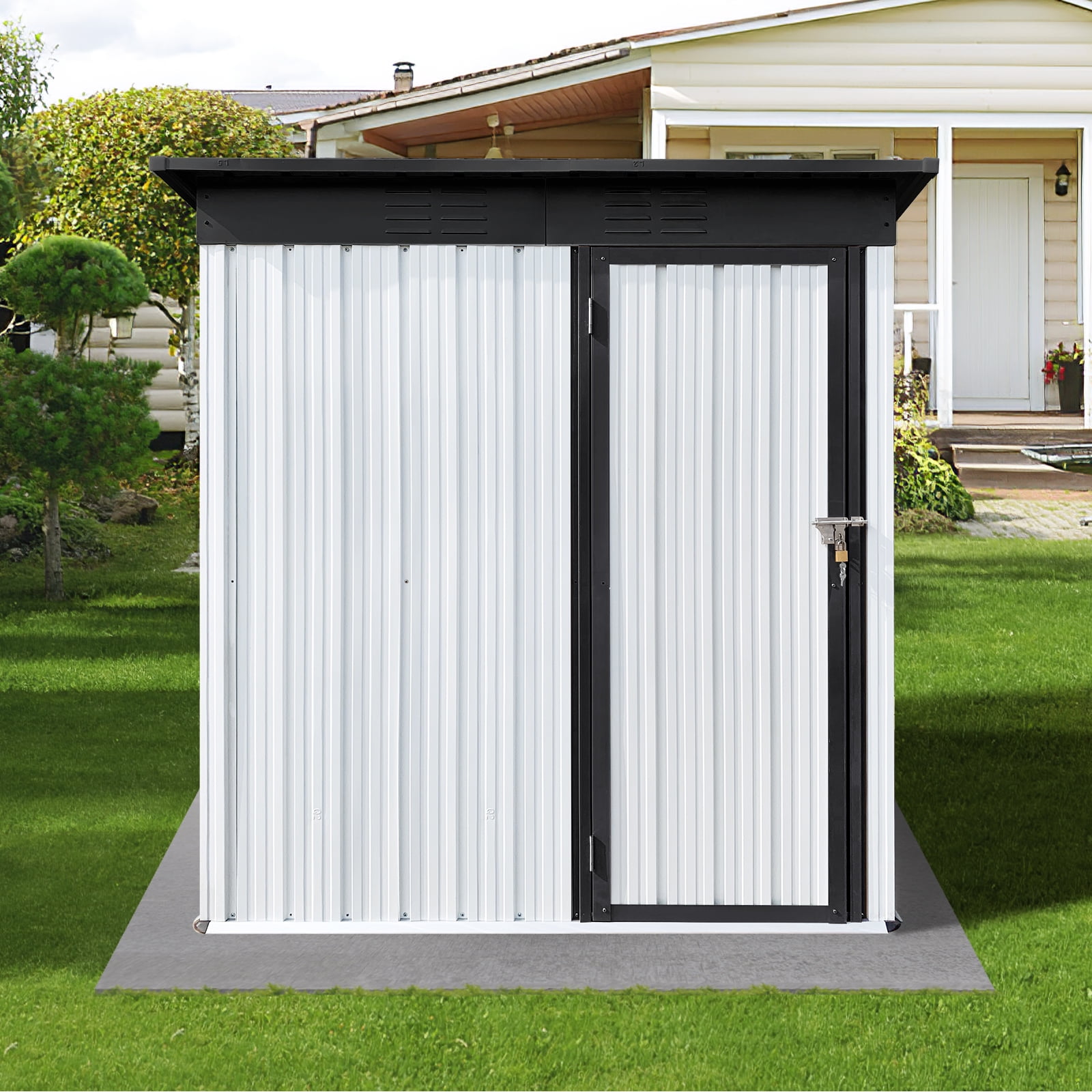 Outdoor Storage Shed, SESSLIFE 5ft x 3ft Galvanized Metal Storage Shed with Lockable Door for