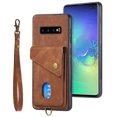thumbnail image 4 of Nalacover for Samsung S10, Slim Case Wallet with Credit Card Holder, Back Flip Premium Leather Magnetic Clasp Kickstand Wirst Hand Strap Shockproof Cover for Samsung Galaxy S10, Brown, 4 of 7