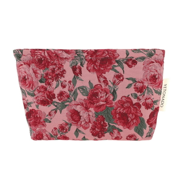 Unique Bargains 1 Pc Bolsa de Maquillaje Vintage Rosa Poliéster Rojo Mediana