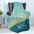 thumbnail image 4 of Ride the Wave Soft Flannel Fleece Throw Blanket, Ride the Wave Words with Ocean Horizon Background Graphic Art, Cozy Plush for Indoor and Outdoor Use, 50" x 70", Mint Green Petrol Blue, by Ambesonne, 4 of 5