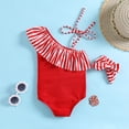 thumbnail image 4 of Splozh Infant Baby Girl Swimsuit Toddler Kids Baby Girls Swimwear Patchwork Striped Summer Bathing with Headbands Swimsuit Set Red,3-4 Years, 4 of 5