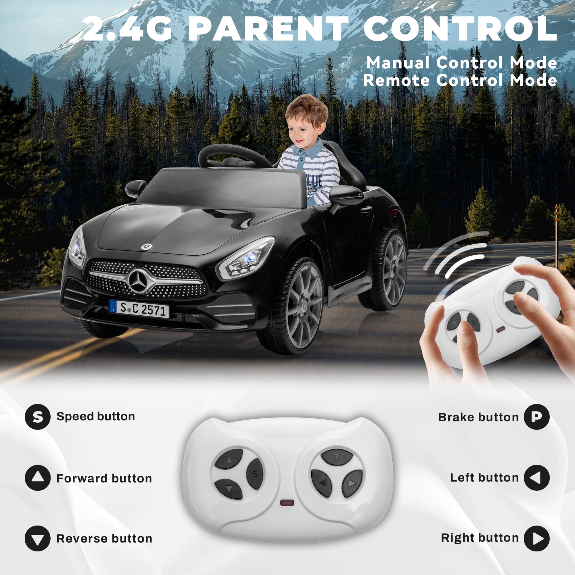 Track Seven 12V Licensed Mercedes-Benz CLS 350 Kids Ride On Toys, Electric Cars with Parent Control, Music, Bluetooth, LED Lights, Spring Suspension for Boys Girls Aged 2+, Black