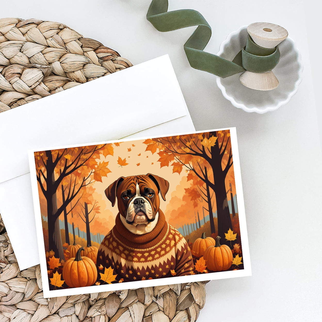 Boxer Fall Greeting Cards and Envelopes Pack of 8 7 in x 5 in
