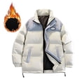 thumbnail image 4 of TIANZEN Men's Color Contrast Patchwork Standing Collar Padded Jacket Men's Winter Thick Warm Couple Loose Padded Jacket Jacket Trim Long Jacket Men, 4 of 5