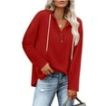 thumbnail image 2 of fatyb Hoodies for Women Button V Neck Casual Tunic Shirts Womens Long Sleeve Loose Tee Blouses with Hood, 2 of 6