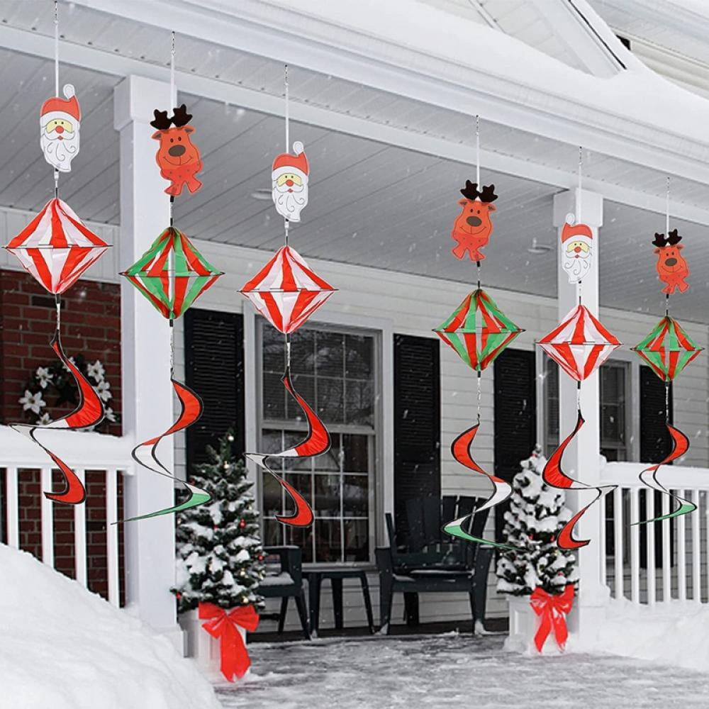 Christmas Outdoor Hanging Decorations, Set of 6 Wind Spiral Windsock Christmas Outdoor Hanging Decor