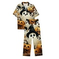 thumbnail image 5 of Tnhcen Women's Halloween Pajama Set Cute Pumpkin Print Short Sleeve Button Up Elastic Waist 2-Piece Comfortable Sleepwear S-3XL Multiple Colors Available Black, 5 of 5