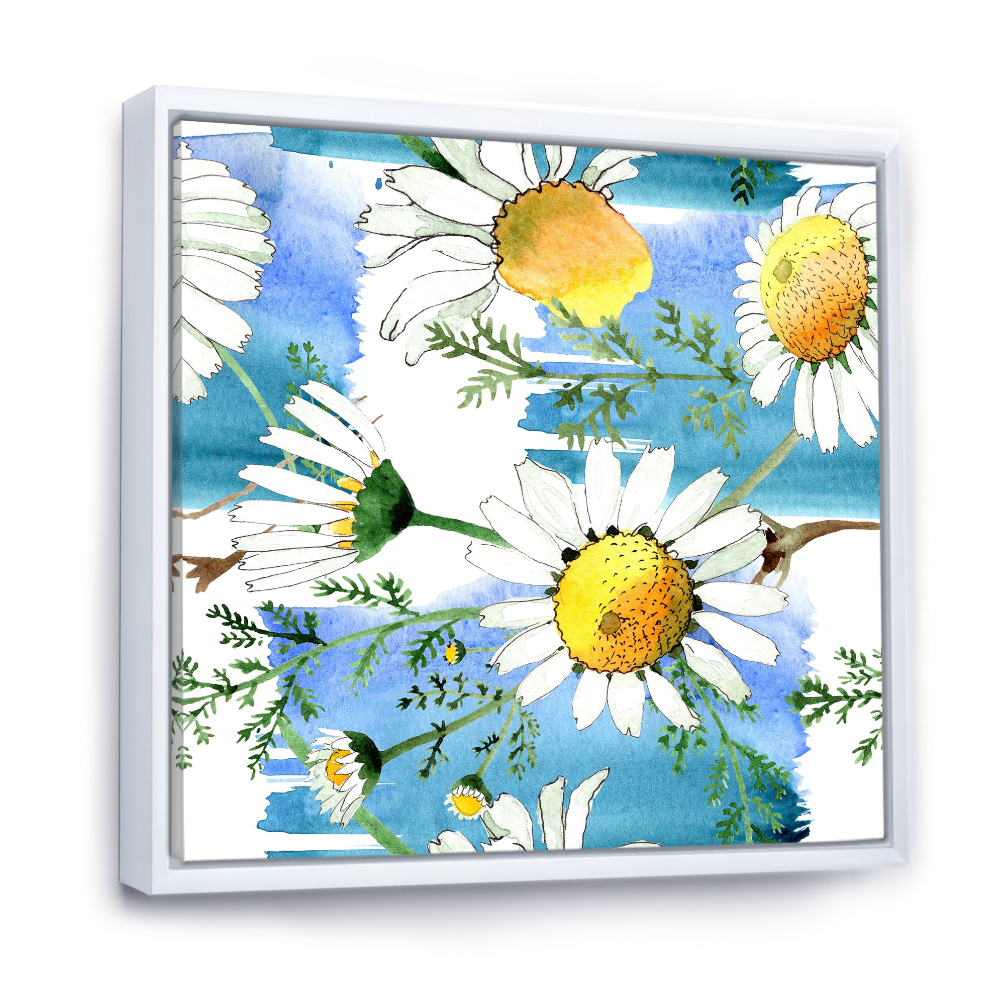 Designart 'Wild Spring White Chamomile Flowers' Traditional Framed Canvas Wall Art Print