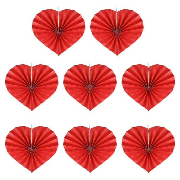 Set Of 8 Heart Shaped Foldable Paper Fan Decorative Folding Fan Elegant Hanging Decorations for Weddings and Parties