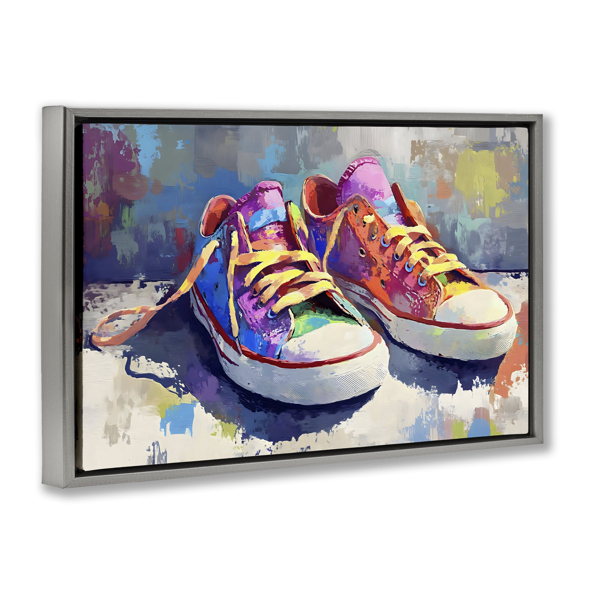Stupell Industries Colorful Low Top Sneakers Gray Framed Floater Canvas Wall Art, design by Creative Studio