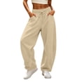 thumbnail image 2 of Gym Sweatpants Women Zaewscy Women's Solid Color Elastic High Waist Wide Leg Sports Curved Knife Sweatpants With Casual Loose Jogging Pants With Pockets Sports Pants, 2 of 9