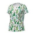 thumbnail image 2 of Goofa Cactus Plants1 Pattern Womens Deep V Neck Low Cut Tops Casual Summer Short Sleeve Ribbed Knit T-Shirts-X-Large, 2 of 5