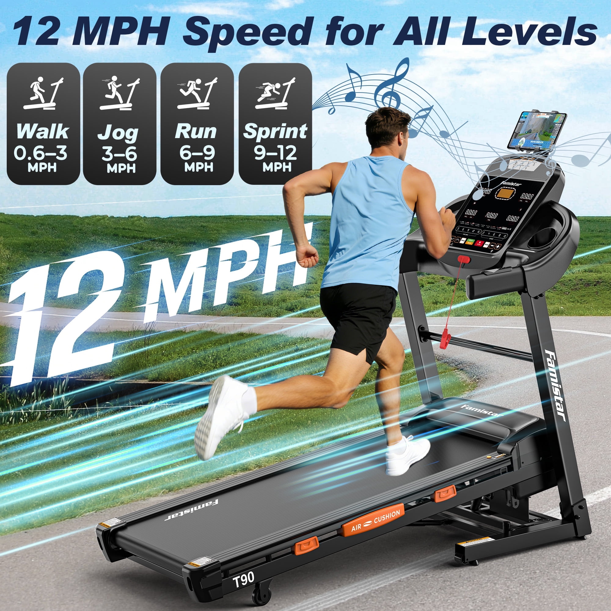 Smart Folding Treadmill with 20-Level Auto Incline, 0.6–12 MPH Speed, Quiet Performance Motor, Step Tracking, LED Display for Home Use