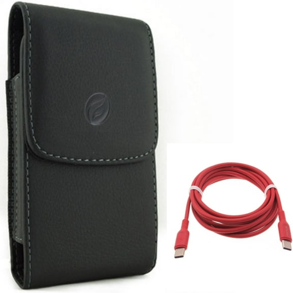 Case Belt Clip w Red 6ft Long Cable for Samsung Galaxy A73 5G,A13 5G,A03s Phones - Leather Holster Cover Pouch, USB-C to Type-C PD Fast Charger Cord Power