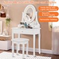 thumbnail image 3 of Vanity Table with LED Lighted Mirror, Modern Makeup Desk with 3 Storage Drawers, Cushioned Stool & 3-Color Lighting, White Dressing Table for Bedroom, 3 of 8