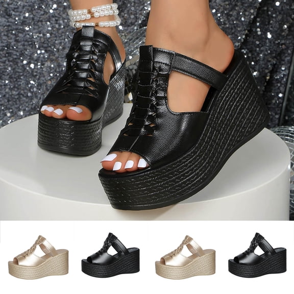 Women's Wedge Mules for Women Trendy Open Toe Braided Faux Leather Platform Wedge Sandals Comfortable Slip On Espadrille Wedge Heels Spring Summer Fashion Plus Size Wide Width Black Shoes for Women