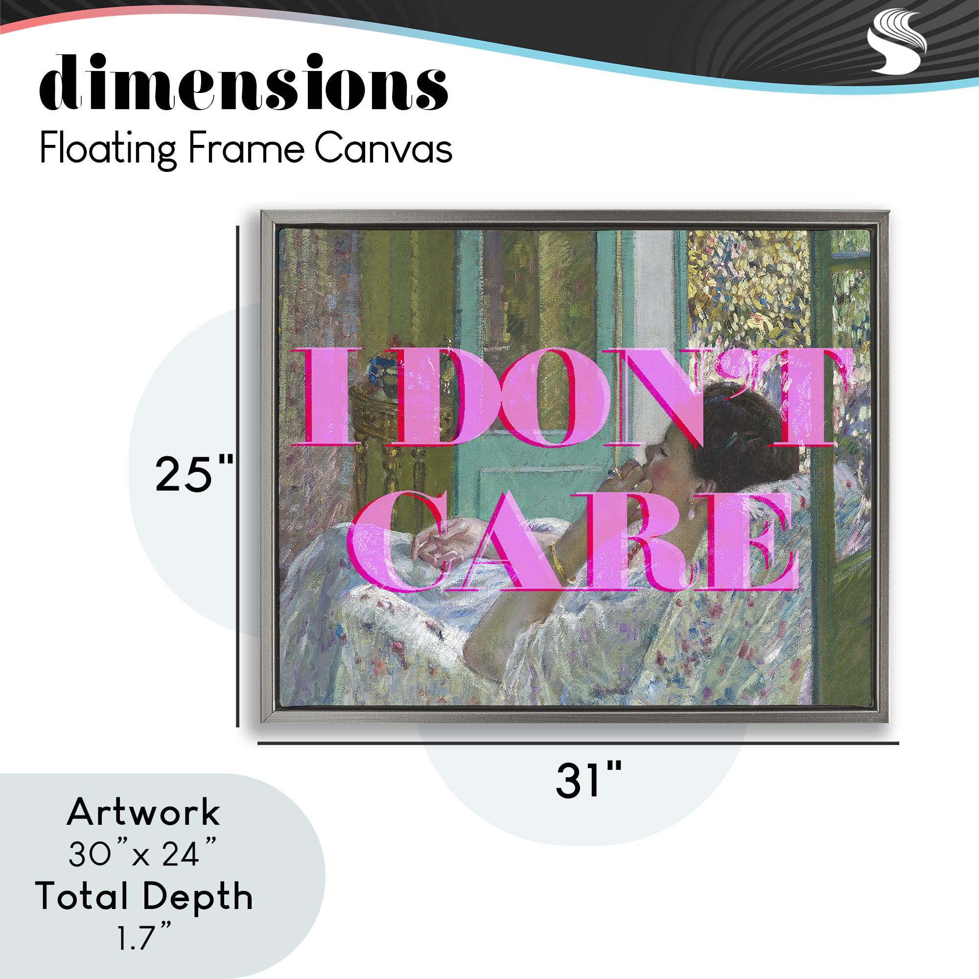 I Don't Care over Classic Painting Gray Framed Floater Canvas Wall Art, design by Lil' Rue